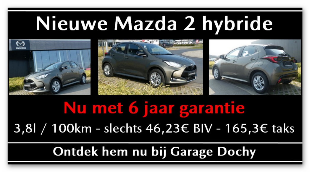 Mazda 2 met hybride technologie kopen bij Garage Dochy met 6 jaar garantie