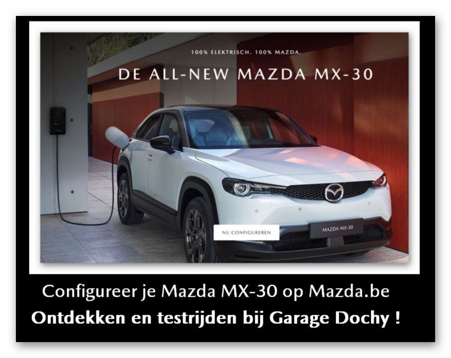De 100% elektrische Mazda MX-30 configureren op Mazda.be en ontdekken bij Garage Dochy nabij Roeselare