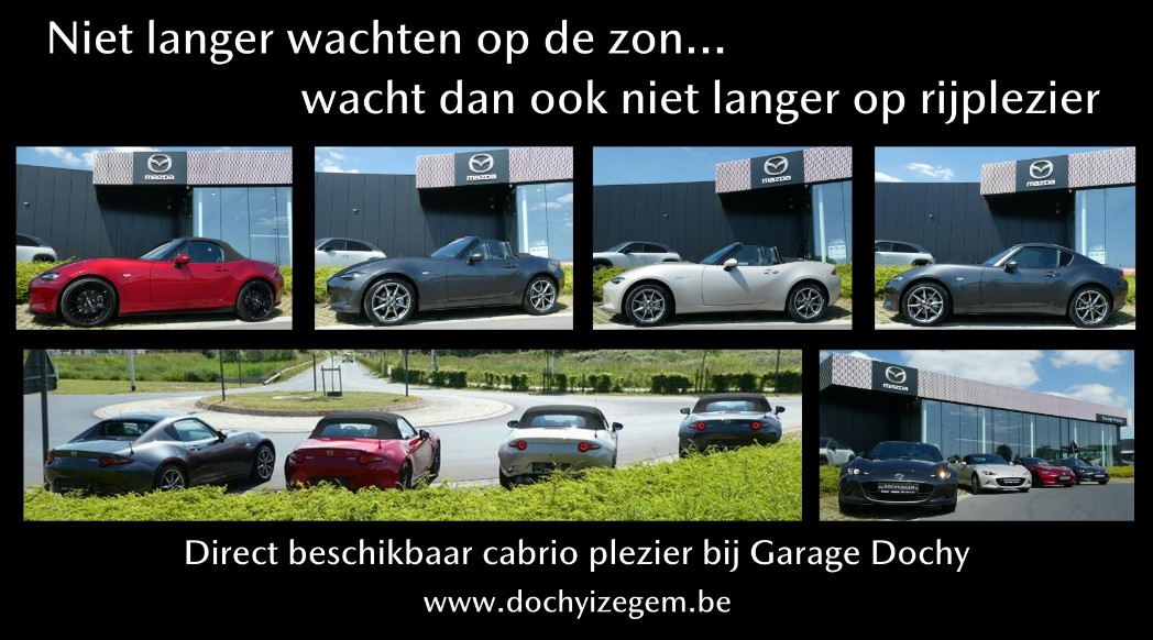 Groot aanbod direct beschikbare Mazda MX-5 wagens bij Garage Dochy Izegem